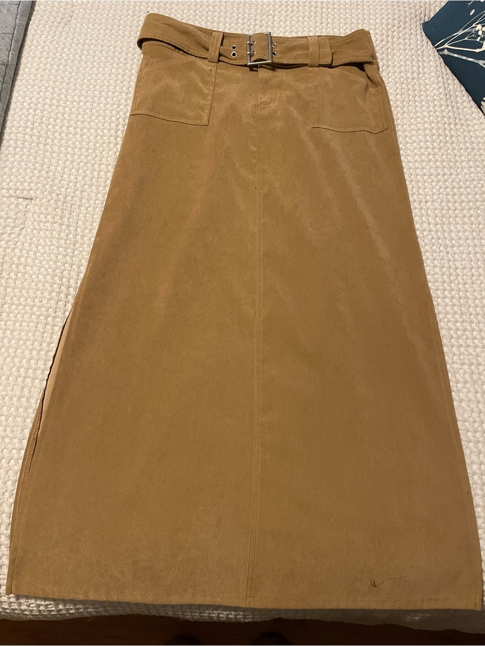 Tracy Evans Limited High-Rise Belted Maxi Skirt in Camel